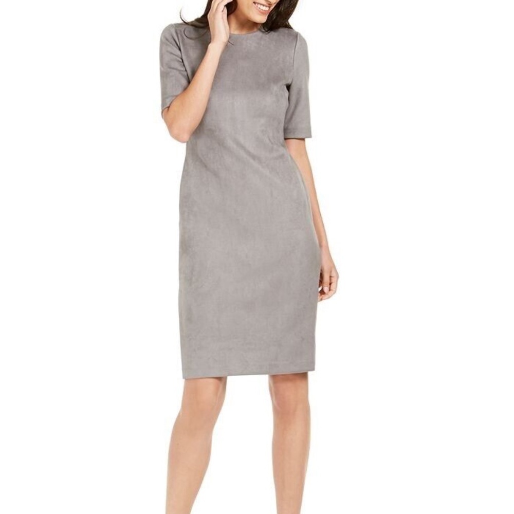 Anne Klein Women's Gray Faux Suede/Felt Midi Sheath Dress Sz 10 NWT